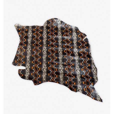 Piel estampada imitación serpiente negro y naranja